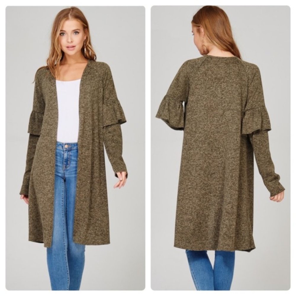 Long Sleeve Cardigan w/Ruffle Accent Sleeves NWT